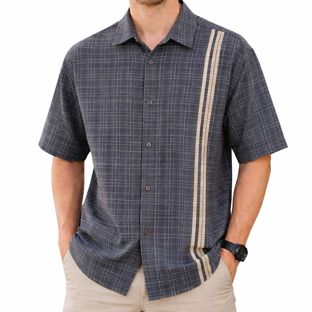 Columbia Convert Plaid Shirt Mens Large Y2K Short Sleeve Button Up Grey